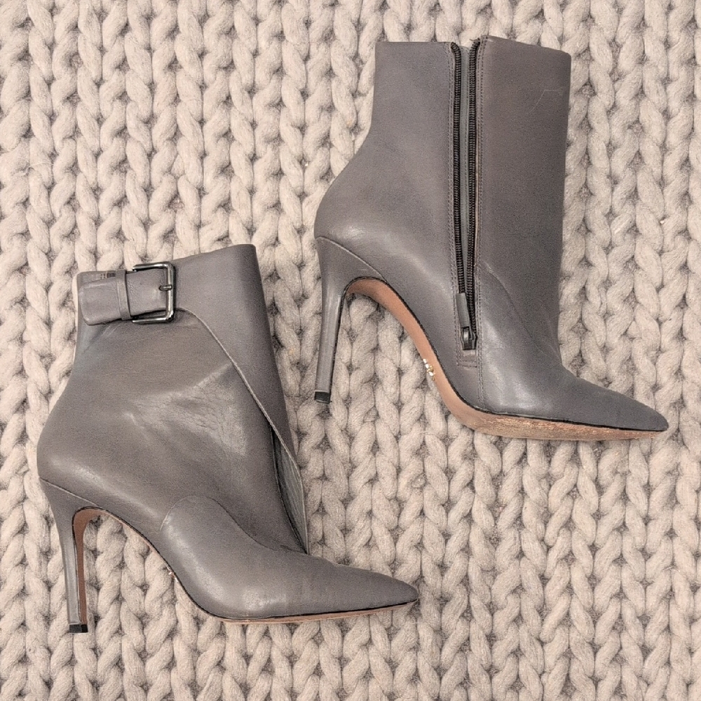 Pour La Victoire Charcoal Suede Pointed-Toe Ankle Boots | Stiletto Heel | Size 1